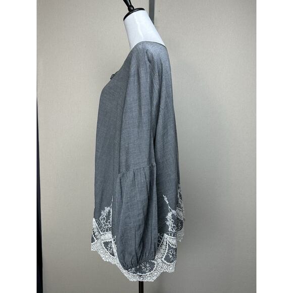 Du Jour Women’s 2XL Gray Peasant Blouse Embroidered Tasseled Cotton - Picture 8 of 14